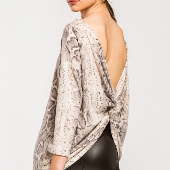 Cherish Tops - Snakeskin Print Knot Back Top